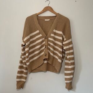 Stylish Tan and cream Striped cropped Cardigan